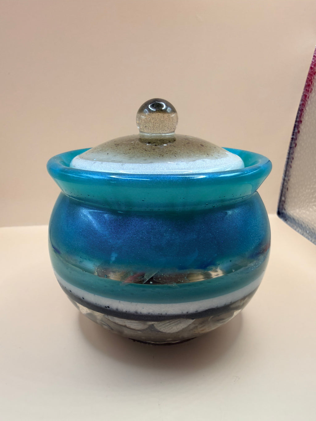 Blauw zee sierpotje met deksel | Handgemaakt bewaarpotje | By Jaike