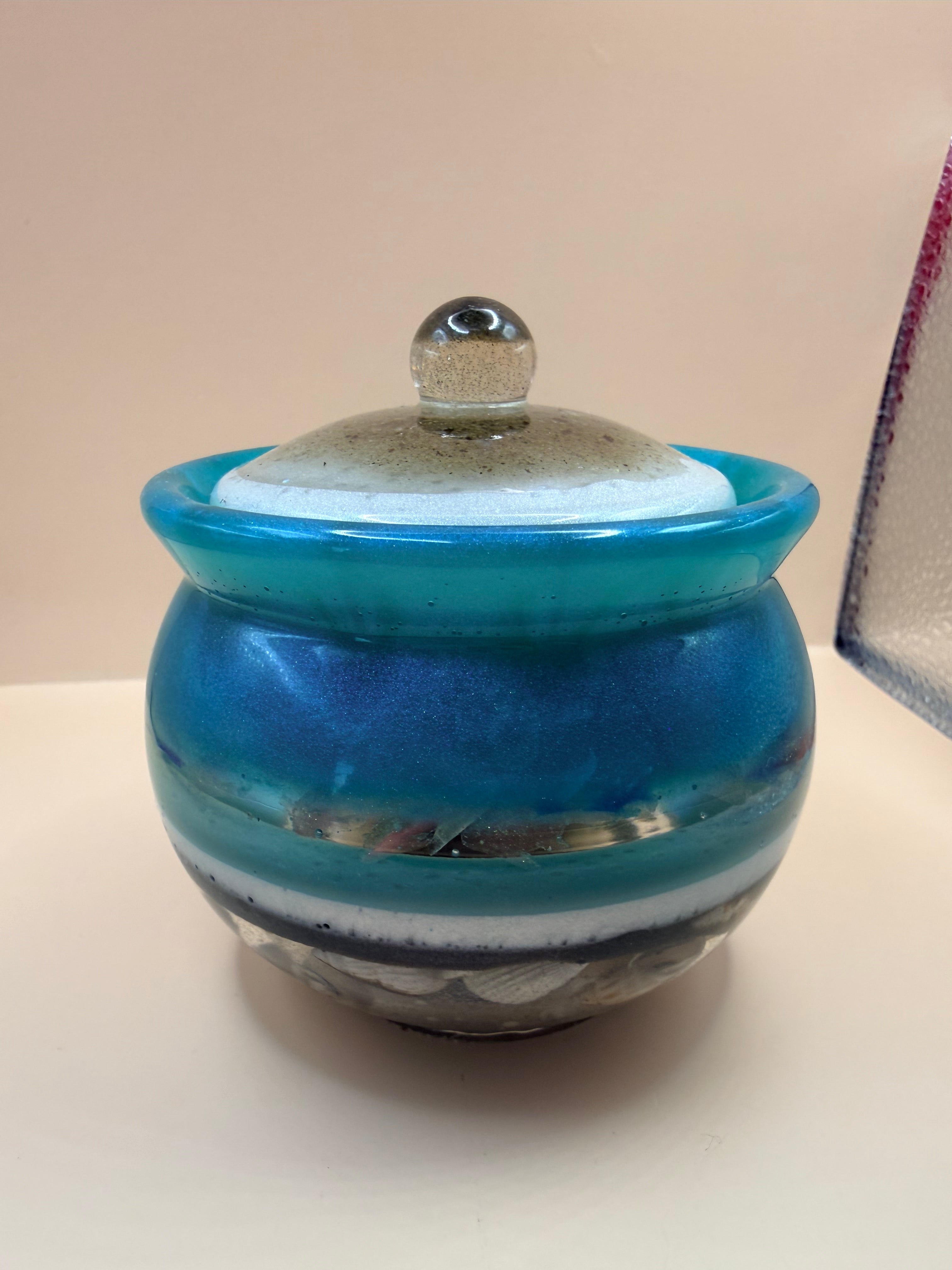 Blauw zee sierpotje met deksel | Handgemaakt bewaarpotje | By Jaike